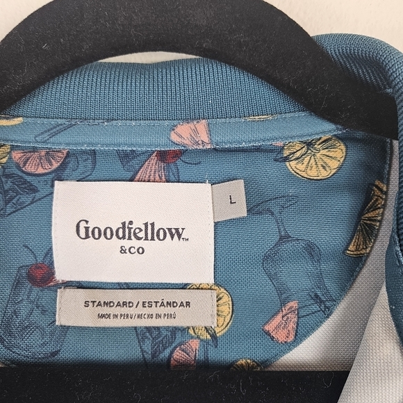 Goodfellow & Co Polo Mens Size Large Teal Cocktails Drinks Tea Lemonade Shirt - Picture 4 of 8